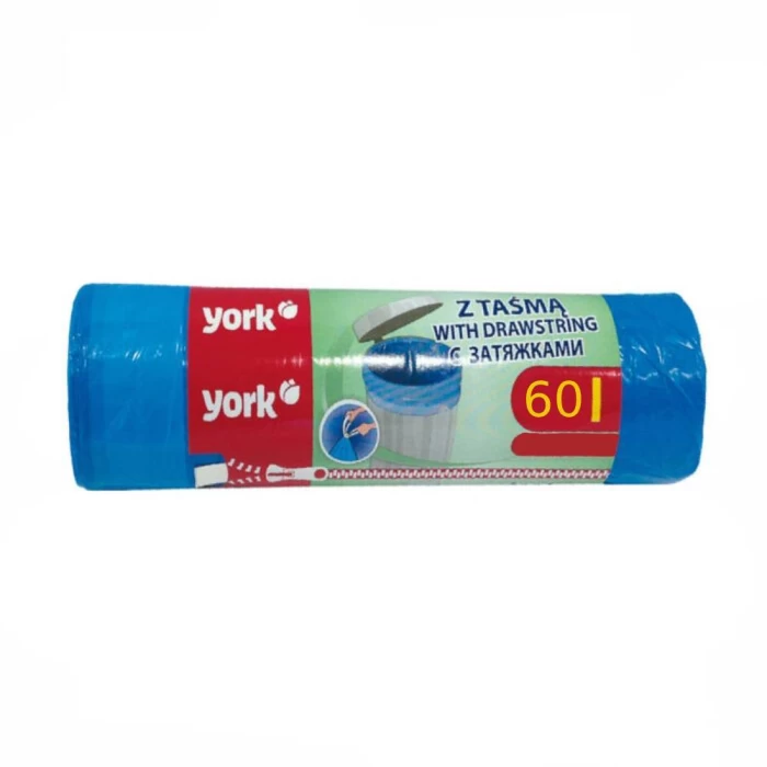 Garbage bags with puffs York, 60 l, blue, 10 pcs.