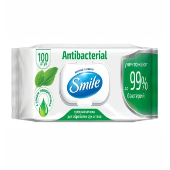 Անձեռոցիկ խոնավ Smile հակաբակտերիալ 100 հատ 