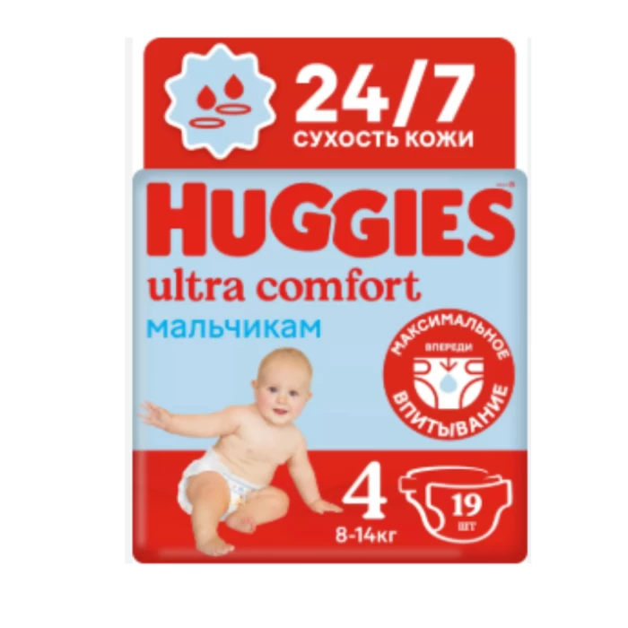 Huggies Подгузники для мальчиков Ultra Comfort 8-14 кг размер 4 19 шт 