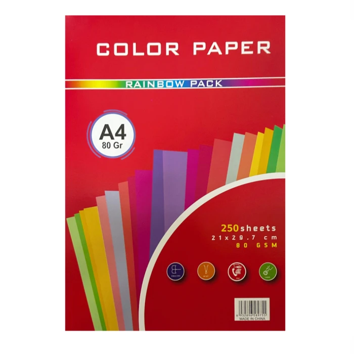 Colored paper bilateral A4, 10 colors, 80 g, 250 sheets.