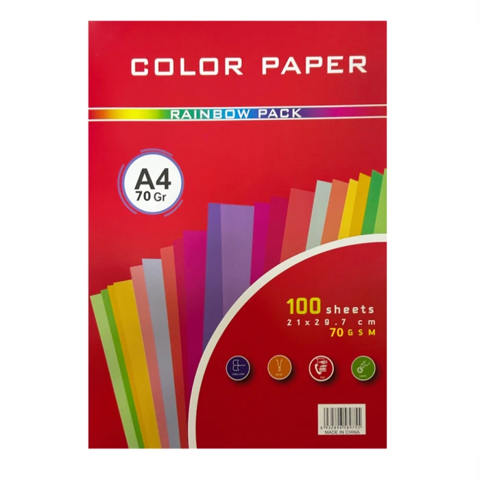 Colored paper bilateral A4, 10 colors, 70 g, 100 sheets.