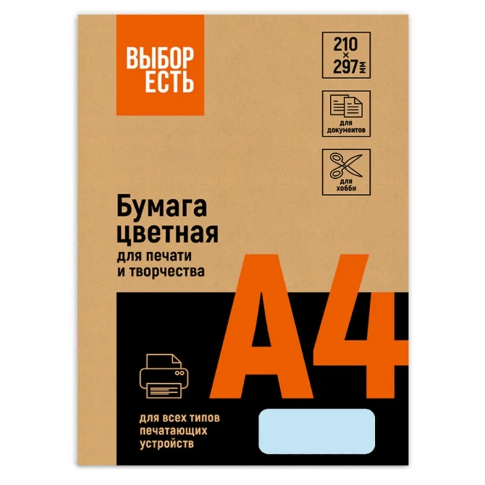 Бумага цветная для печати Выбор Есть А4, 100 листов 210x297 мм 80 г/кв.м 