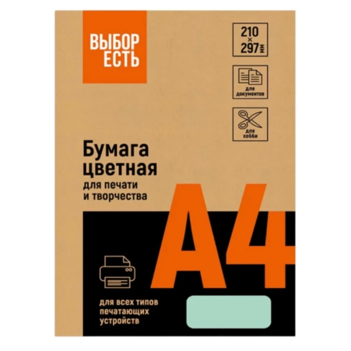 Бумага цветная для печати Выбор Есть А4, 100 листов 210x297 мм 80 г/кв.м 