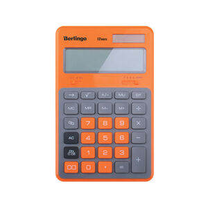Desk calculator Berlingo "Hyper" 12 digits, dual power supply, 171x108x12 mm, orange