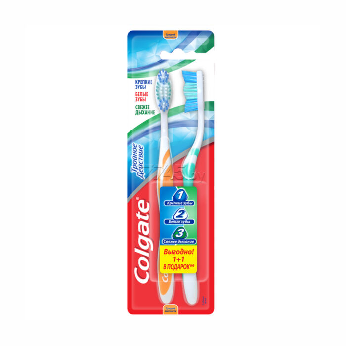Ատամի խոզանակ Colgate 1+1 ||Зубная щетка Colgate Тройное действие средняя 1+1 шт. ||Toothbrush Colgate Triple action medium 1+1 pcs.