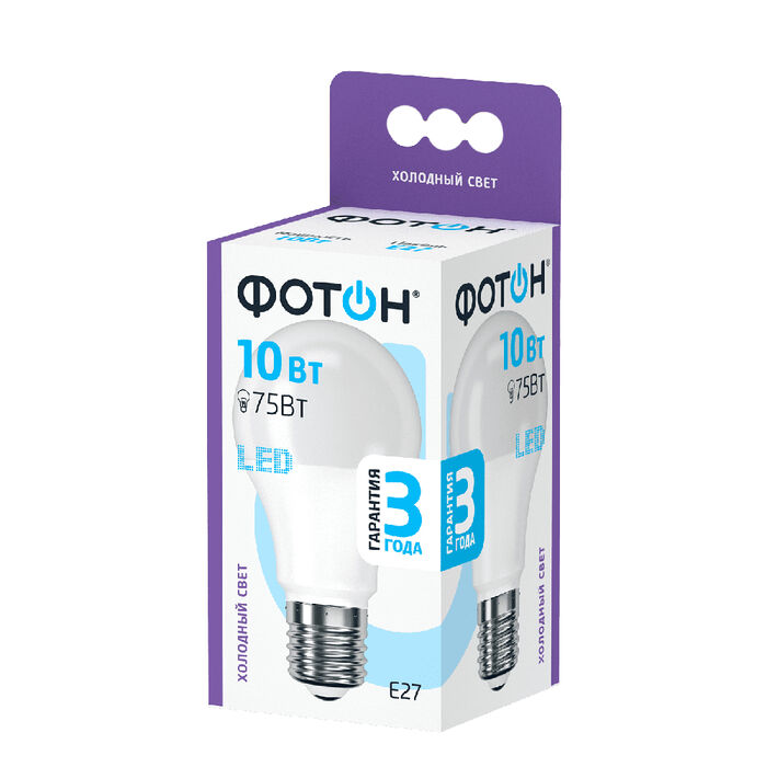 Светодиодная лампа Фотон LED A60 10W E27 6500K 
