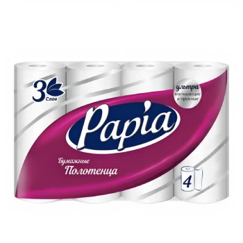 Սրբիչ խոհանոցի Papia 3 շերտ 4 հատ ||Полотенца бумажные Papia 4 шт 3 слоя белые ||Paper towels Papia 4 pcs 3 ply white