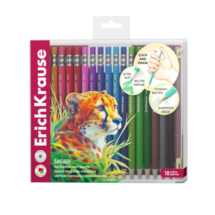 ErichKrause Safari mechanical colored pencils, 3 mm lead, 18 colors with sharpener