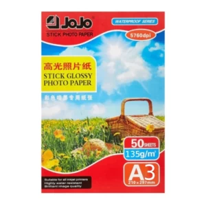 JoJo photo paper, single-sided glossy, self-adhesive, A3 format, 135 g/m², 50 sheets.