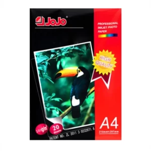 JoJo photo paper, single-sided glossy, A4, 180 g/m², 20 sheets.