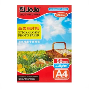 JoJo photo paper, single-sided glossy, self-adhesive, A4 format, 115 g/m², 50 sheets.