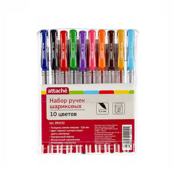 Գունավոր գրիչներ Attache 0,6 մմ 10 գույն 894242 ||Набор шариковых ручек одноразовых Attache 10 цветов толщина линии 0.6 мм ||A set of disposable ballpoint pens Attache 10 colors line thickness 0.6 mm