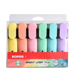 Մարկերների հավաքածու Kores "Bright Liner" Pastell ընդգծող 6 գույն 