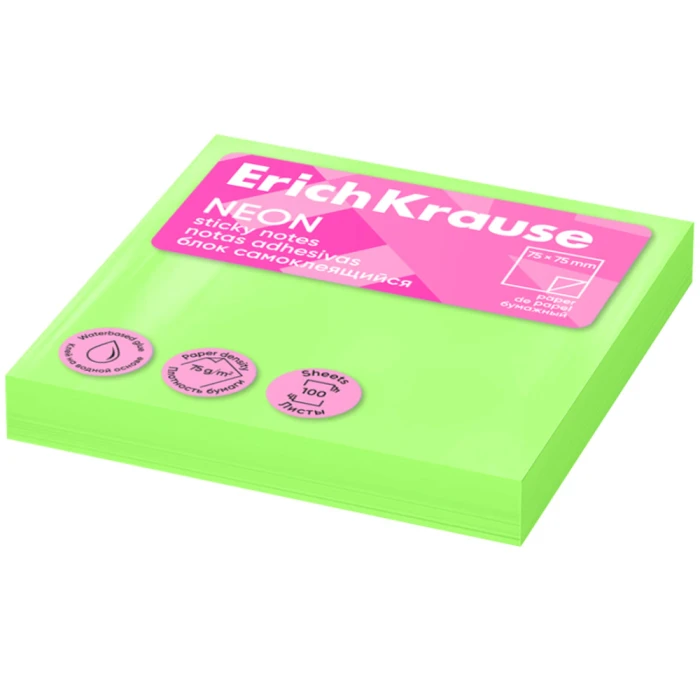 Թուղթ նշումի ինքնակպչուն ErichKrause Neon 100 թերթ 75х75 մմ 