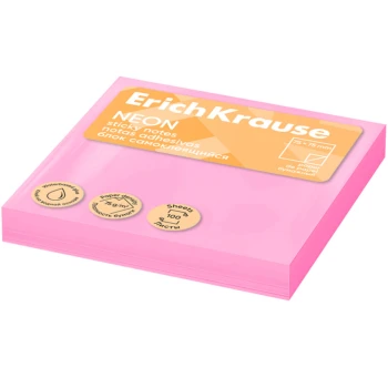 Թուղթ նշումի ինքնակպչուն ErichKrause Neon 100 թերթ 75х75 մմ ||Блок самоклеящийся бумажный ErichKrause Neon, 75х75 мм, 100 листов ||ErichKrause Neon self-adhesive paper note pad, 75x75 mm, 100 sheets